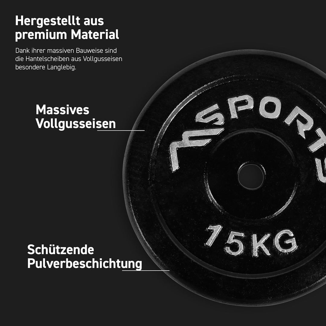 MSPORTS Hantelscheiben Paar Professional aus 100% Gusseisen 5-30 kg Hantel 2 x 15 kg - Schwarz, 2 x