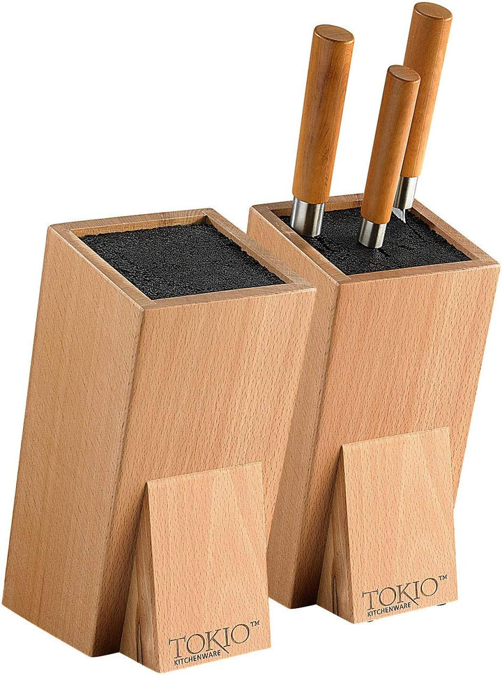 Universalmesserblöcke: 2er-Set Universal-Messerblöcke aus Holz mit Borsteneinsatz (Messer-Ständer, K