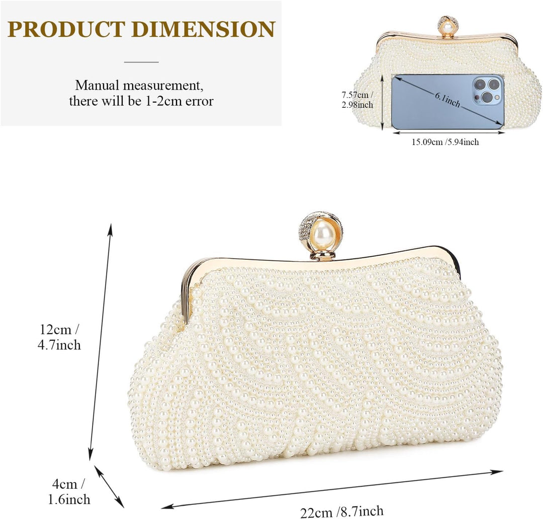 BAIGIO Perlen Damen Clutch Beige Abendtasche Brauttasche Elegant Handtasche Luxury Clutch für Mädceh
