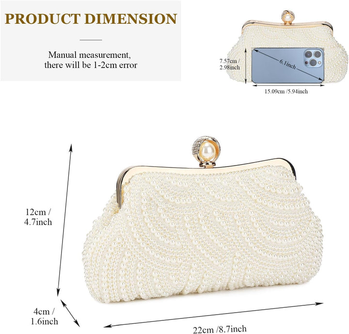 BAIGIO Perlen Damen Clutch Beige Abendtasche Brauttasche Elegant Handtasche Luxury Clutch für Mädceh
