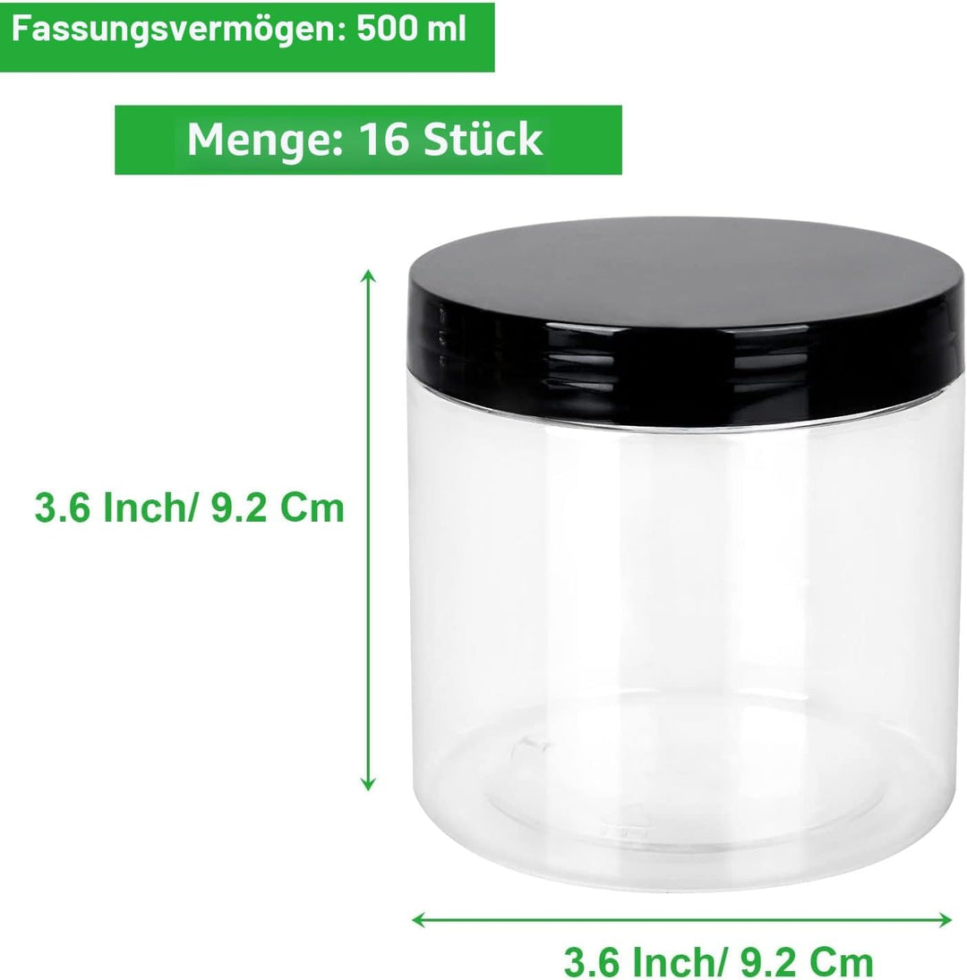 AKOLAFE 16er Set Vorratsdosen mit Deckel 500ml Vorratsgläser mit Deckel Luftdicht Transparente Plast