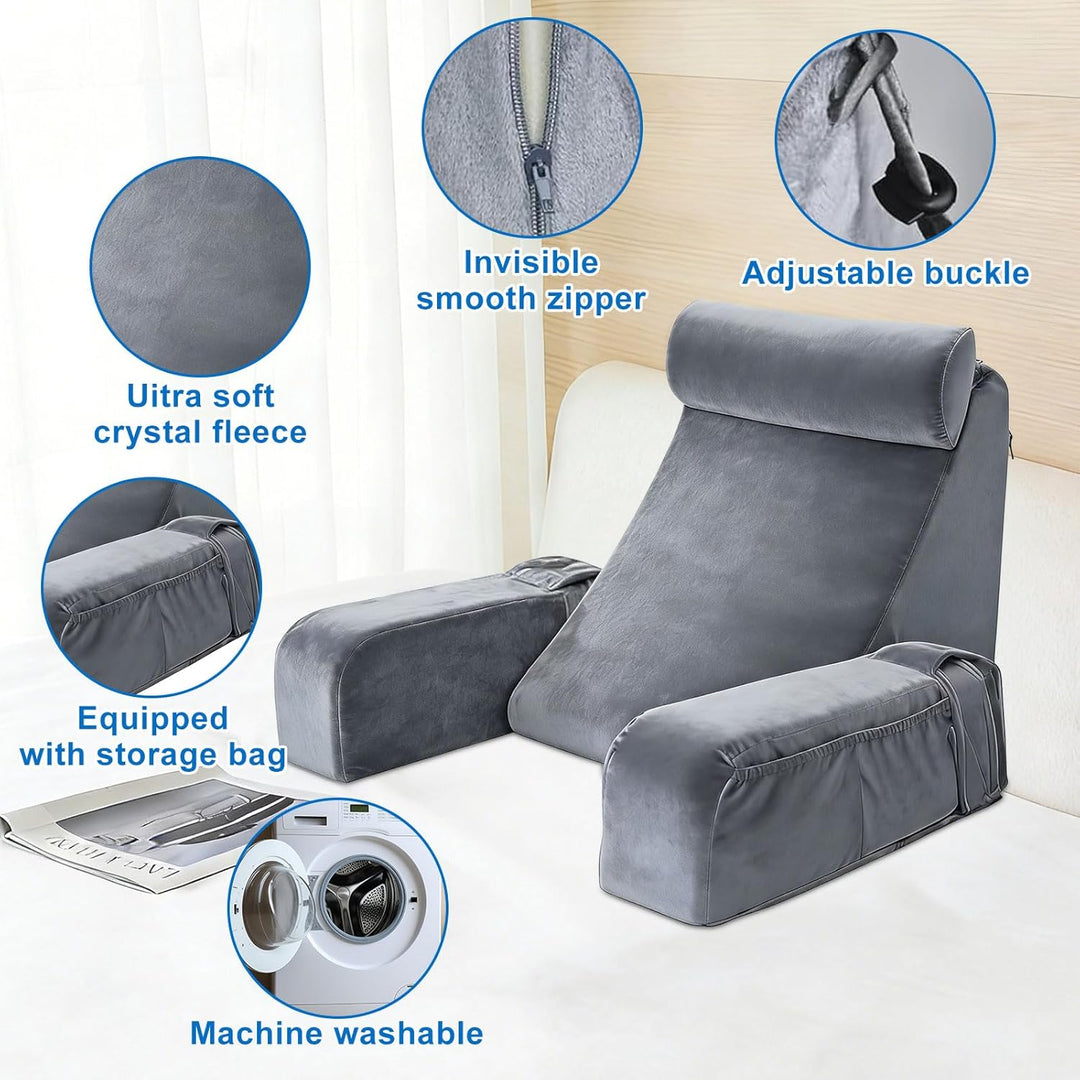Grosses Lesekissen für Erwachsene mit abnehmbarer Nackenrolle und Armlehne, Ergonomisches Rückenkiss
