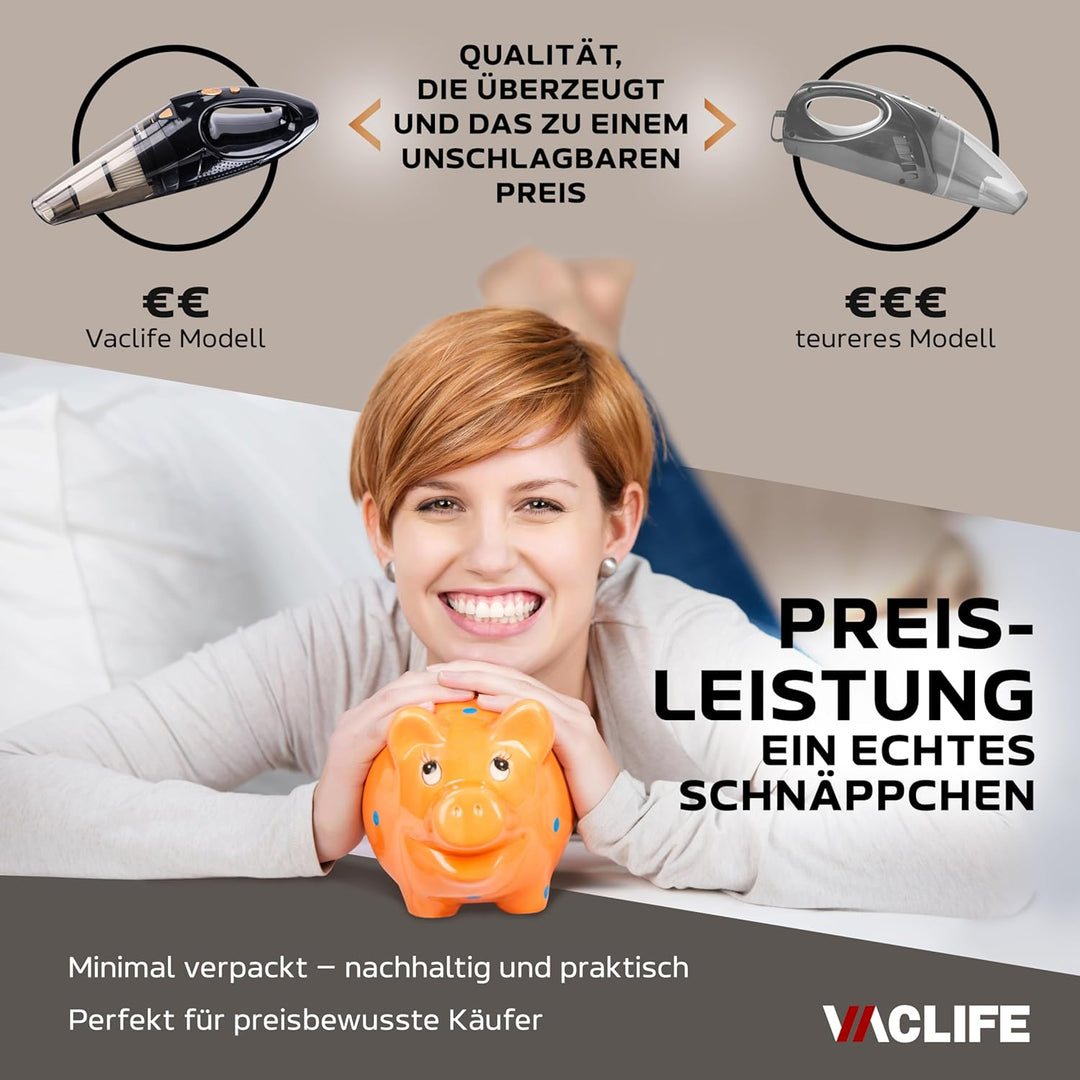 100W Kabelloser Akku-Handstaubsauger, Beutellos mit HEPA-Filter, LED-Licht, Zwei Aufsätzen, Leicht &