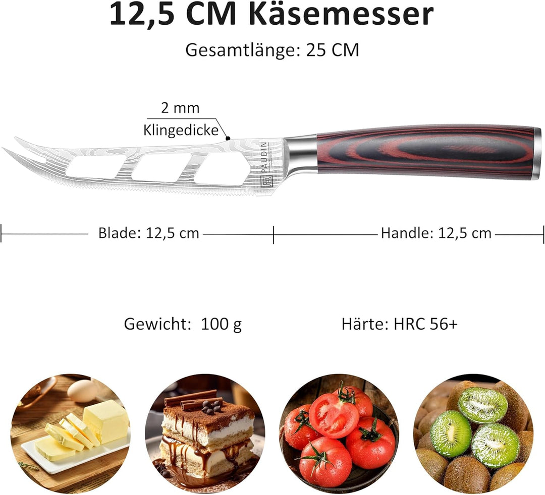 PAUDIN Käsemesser mit Gabelspitzen Klingenlänge 12,5 cm aus hochwertigem Edelstahl mit ergonomischem