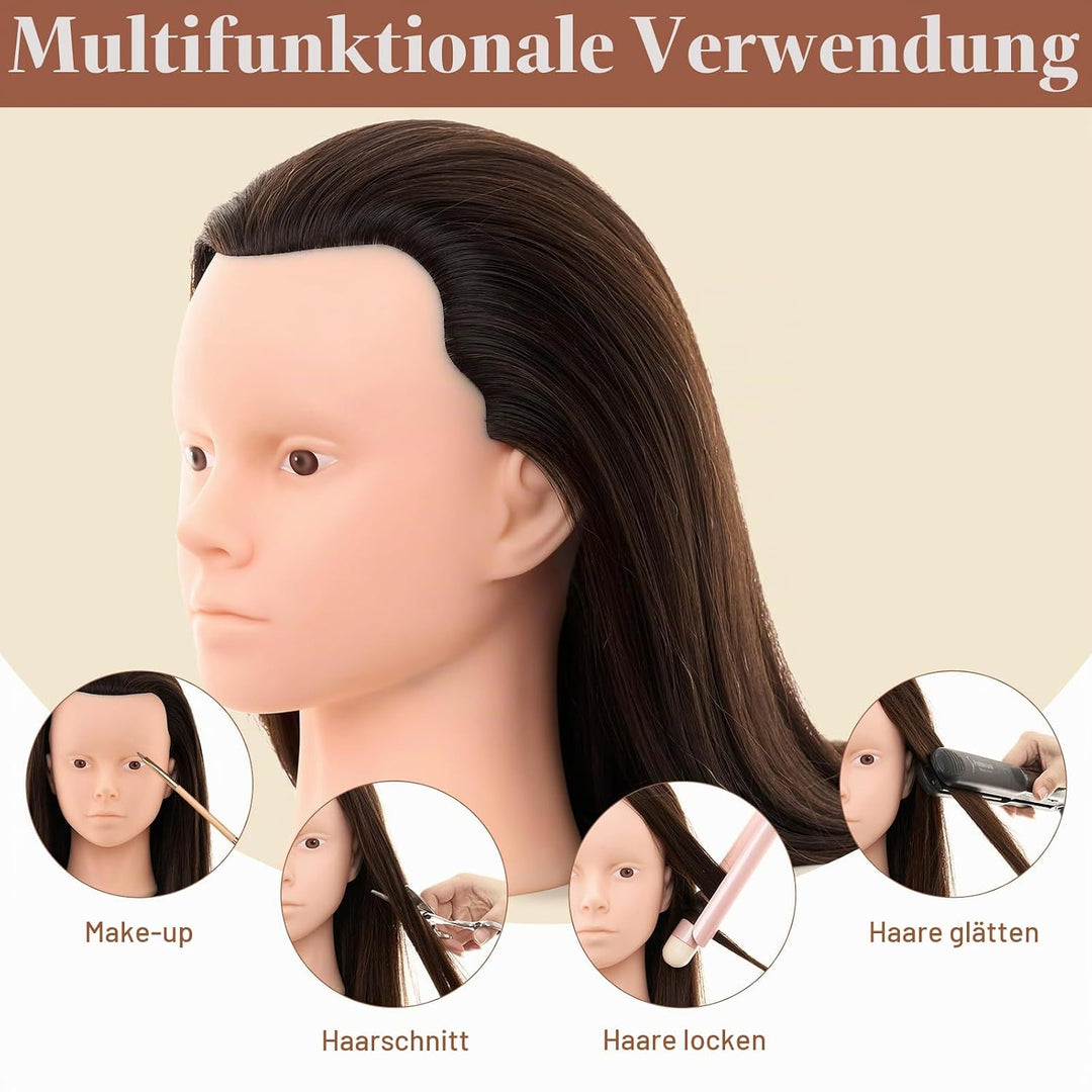 Neverland 71cm Frisierkopf Schminkkopf mit 60% Echthaar, Puppenkopf zum Frisieren Übungskopf Trainin