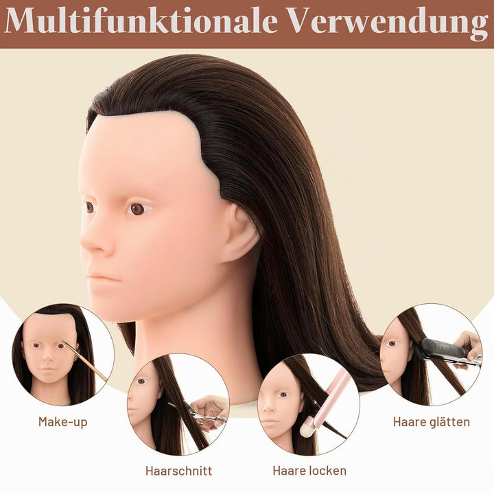 Neverland 71cm Frisierkopf Schminkkopf mit 60% Echthaar, Puppenkopf zum Frisieren Übungskopf Trainin