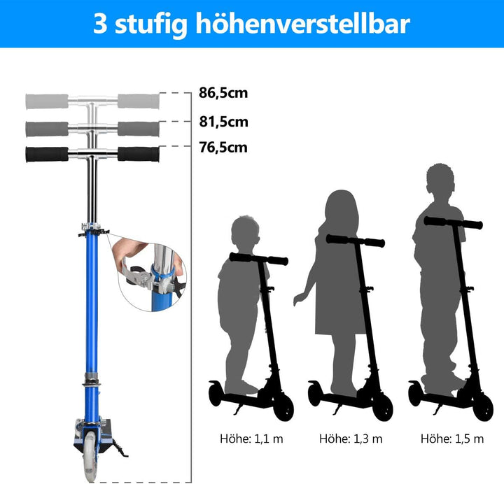GYMAX Faltbare Kindersooter, Kinder Roller mit LED leuchtenden Räder, Tretroller 3 höhenverstellbar