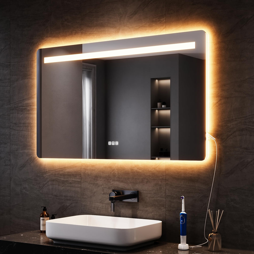 SONNI Badspiegel mit Beleuchtung 120x70 cm, LED Spiegel mit Touch Schalter & Gedächtnisfunktion, 3 e