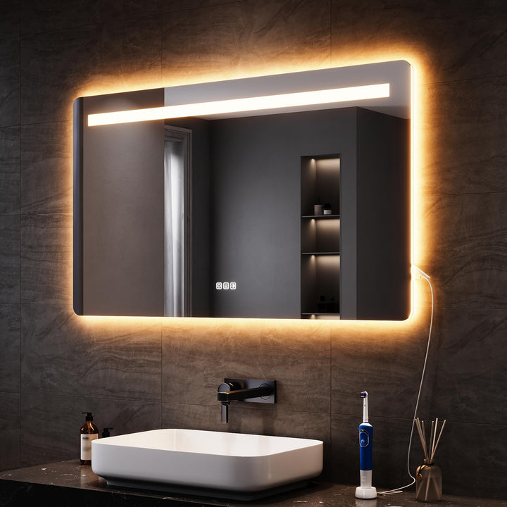 SONNI Badspiegel mit Beleuchtung 120x70 cm, LED Spiegel mit Touch Schalter & Gedächtnisfunktion, 3 e
