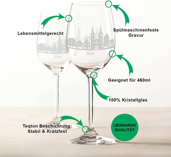 GRAVURZEILE Leonardo Weingläser - Skyline Lahr Design im Set - Hochwertige Laser-Gravur - schönes Ge