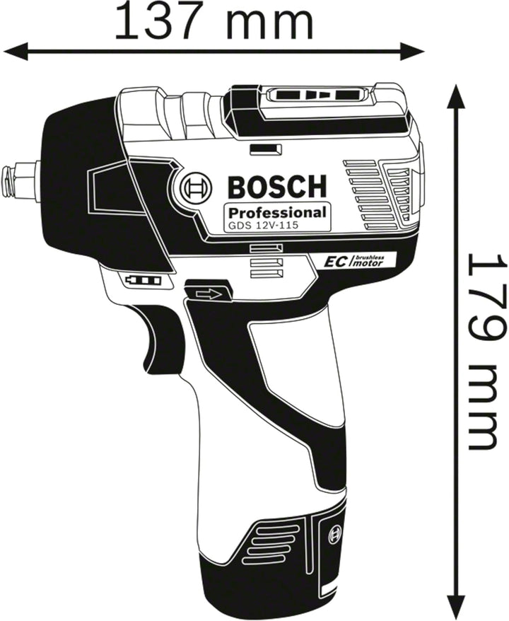 Bosch Professional 12V System Akku Drehschlagschrauber GDS 12V-115 (max. Drehmoment 115 Nm, Schlagza