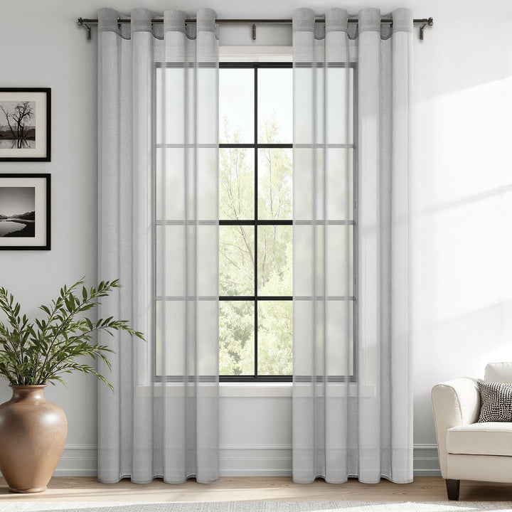 MRTREES Voile Gardinen Vorhang halbtransparent kurz mit Ösen in Leinenoptik Stores Gardinen Schals f