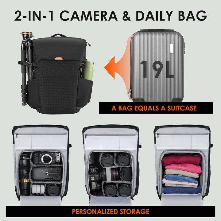 TARION Kamerarucksack Wasserdicht Professionelle Fotorucksack - Schwarz Gross Kamera Rucksack mit 16