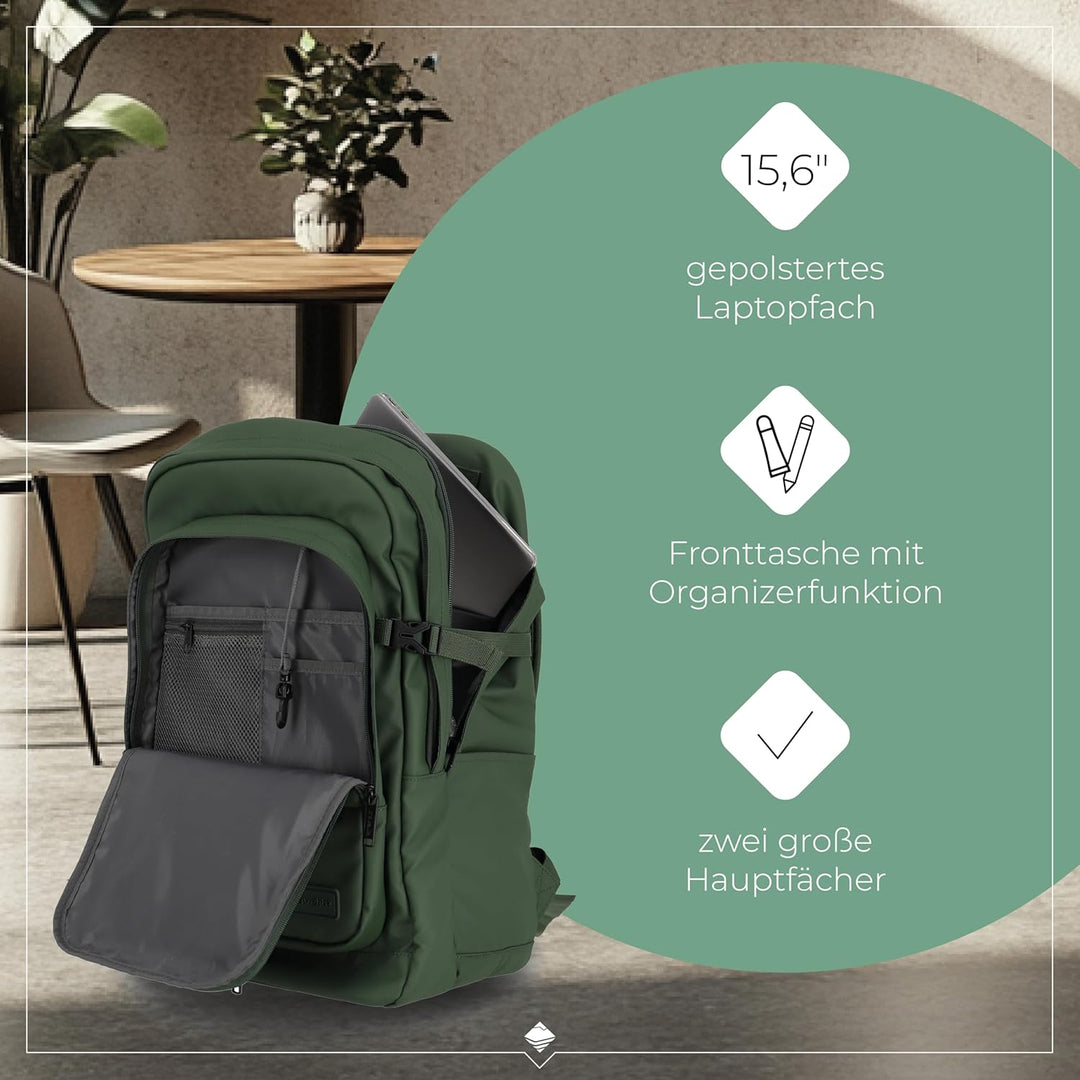 Travelite Rucksack aus wasserabweisendem Material, gepolstertes Laptop Fach 15,6 Zoll, BASICS Tagesr