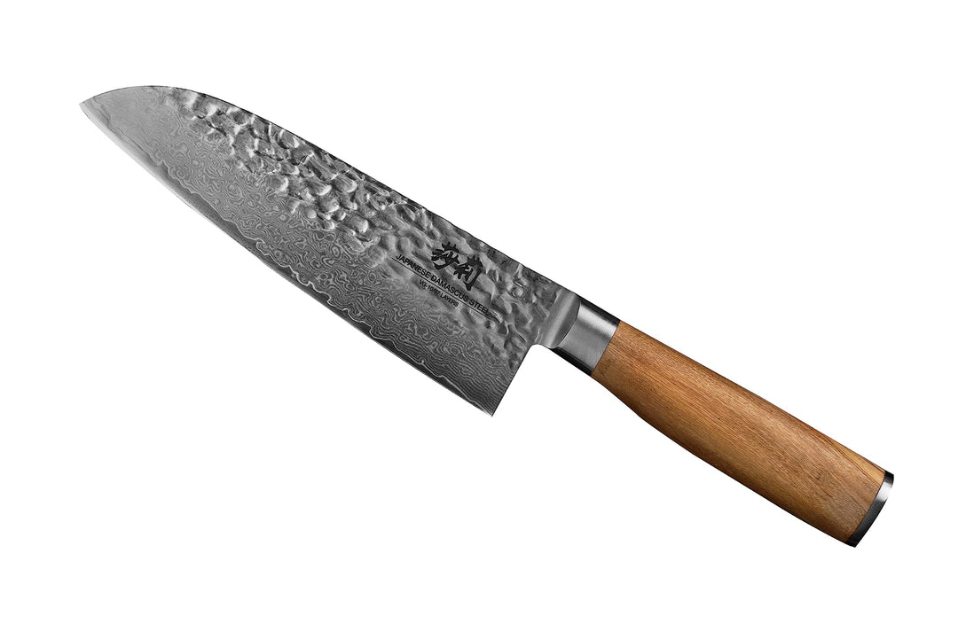 Sallys Santoku Messer- aus rostfreiem Damaszener-Stahl - Griff aus hochwertigem Olivenholz, inkl. ed