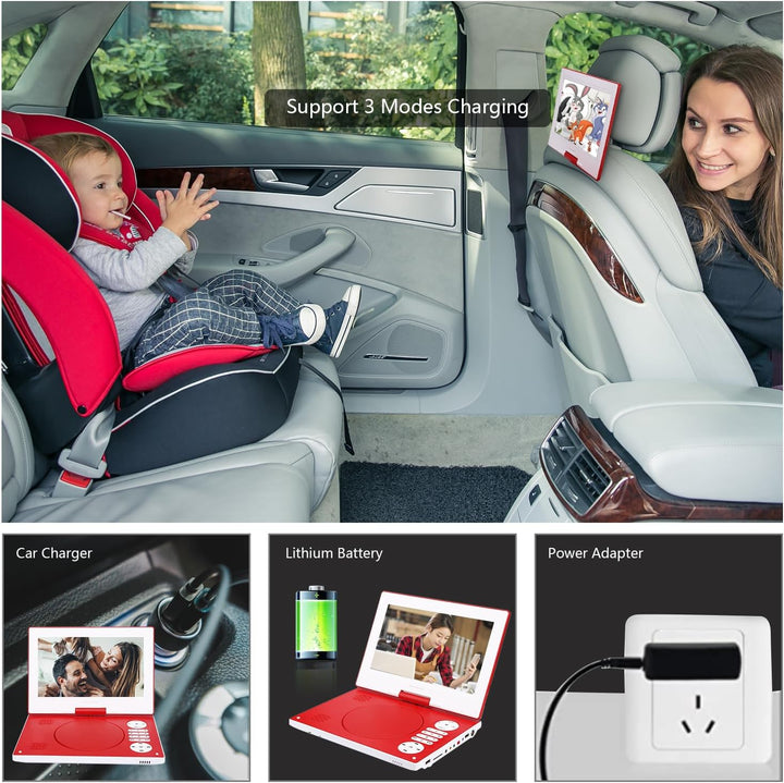 YOOHOO Tragbarer DVD-Player mit Fernbedienung, 26,7 cm (10,5 Zoll), 270° drehbarer Bildschirm, mit 7
