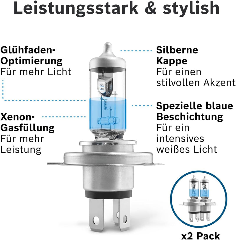 Bosch H4 Plus 150 Gigalight Halogen-Glühlampe für Auto-Scheinwerfer, 12 V 60/55 W, 150 % mehr Licht