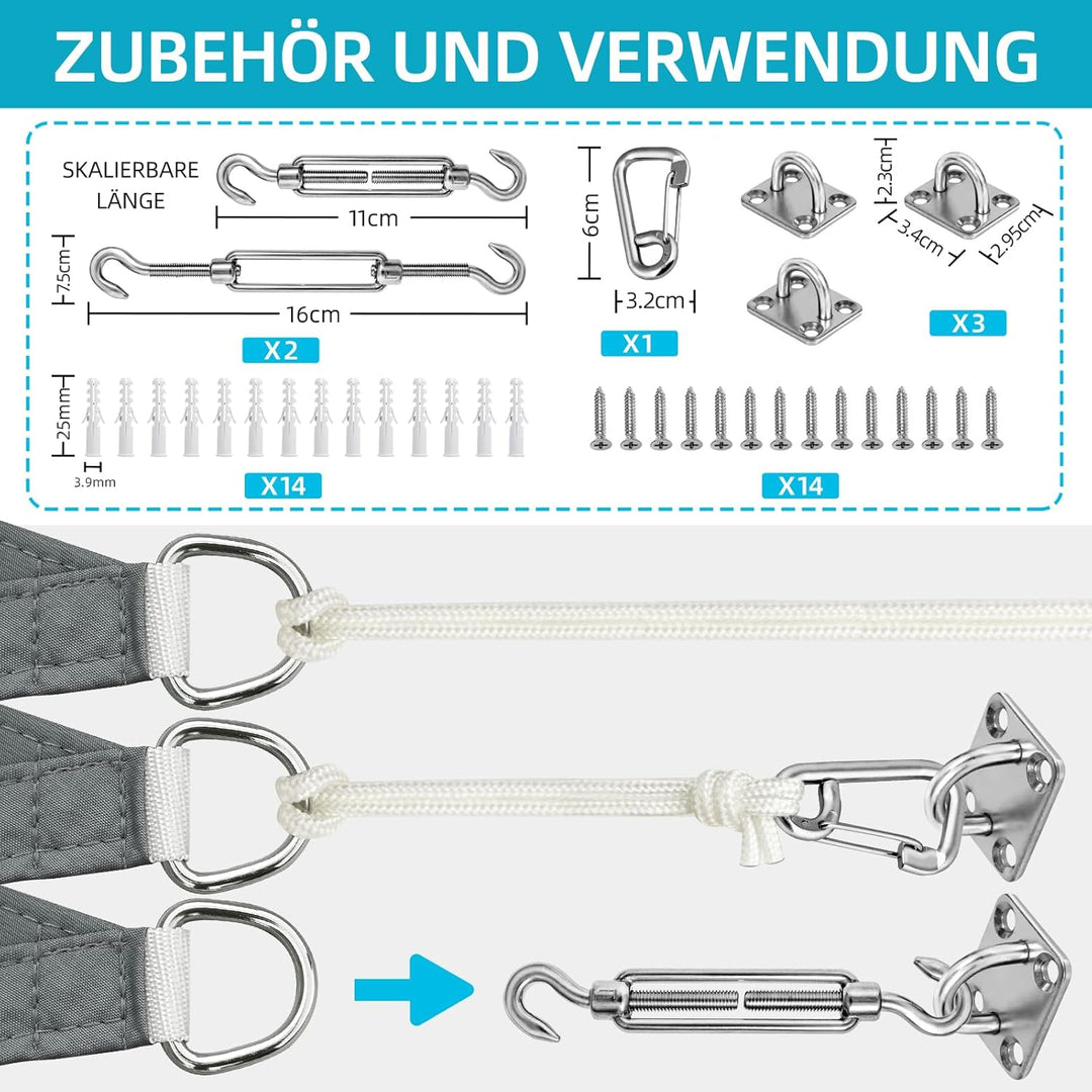 Sonnensegel, Sonnensegel Dreieckig 4x4x4m Mit Befestigung, Sun sail Wasserdicht Sonnenschutz UV Schu