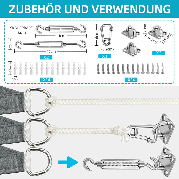 Sonnensegel, Sonnensegel Dreieckig 4x4x4m Mit Befestigung, Sun sail Wasserdicht Sonnenschutz UV Schu