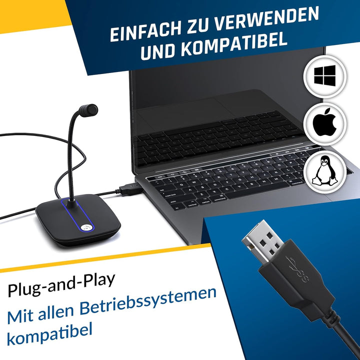 KLIM C4 Computer-Mikrofon mit Stummschalttaste - USB-Mikrofon für Computer und Konsole - Professione