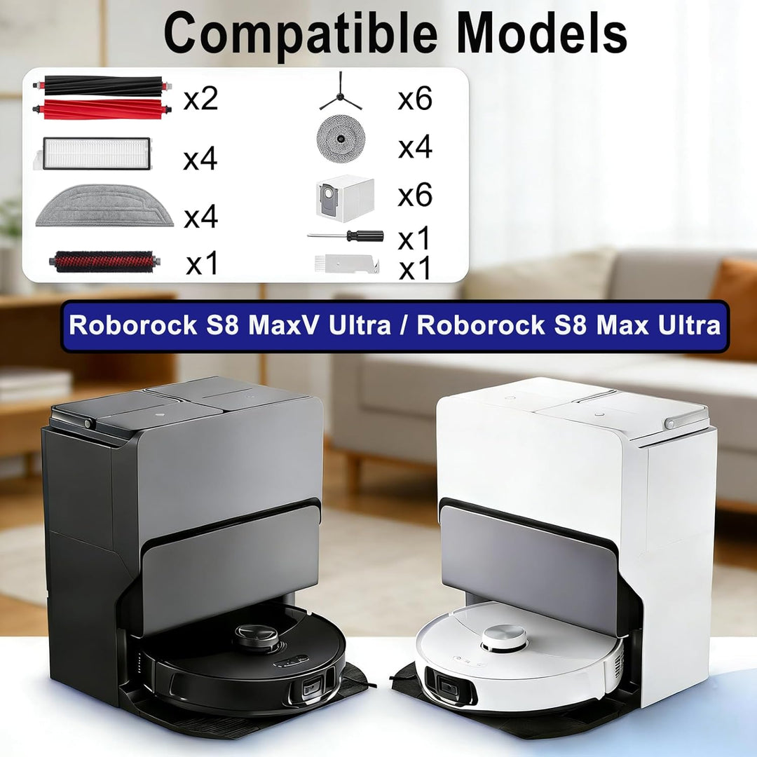 Zubehör für Roborock S8 MaxV Ultra / S8 Max Ultra, 4 Hauptbürste, 4 Wischtücher, 4 Filter, 6 Staubbe