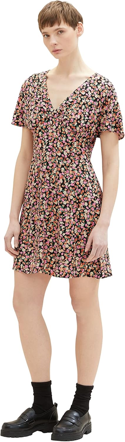 TOM TAILOR Denim Damen Sommerkleid mit Blumen XL 31952 - Black Flower Print, XL 31952 - Black Flower