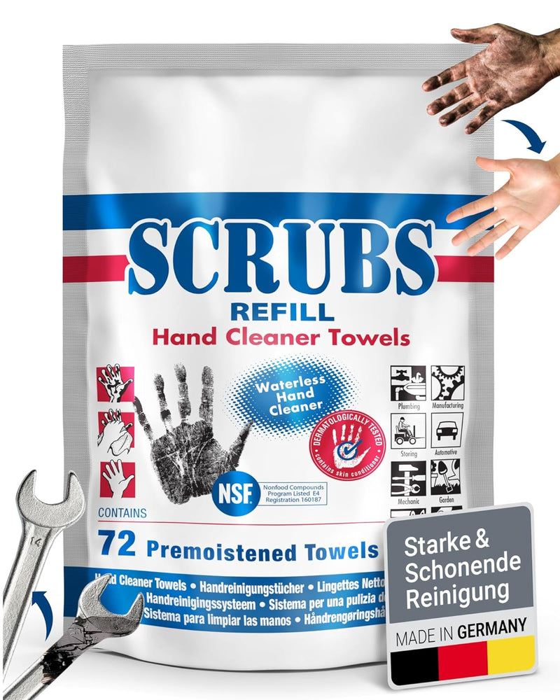 SCRUBS in-a-bucket mit nachhaltigem SCRUBS Refill Nachfüllpack mit je 72 Stück Handreinigungstücher