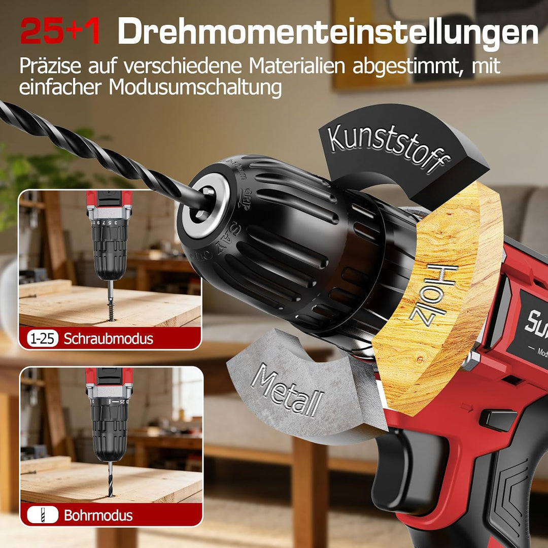 Akkuschrauber mit 2000mAh Akku - 21V 45Nm Max Akku Bohrschrauber, Kompatibel mit Makita Akku, Akkubo