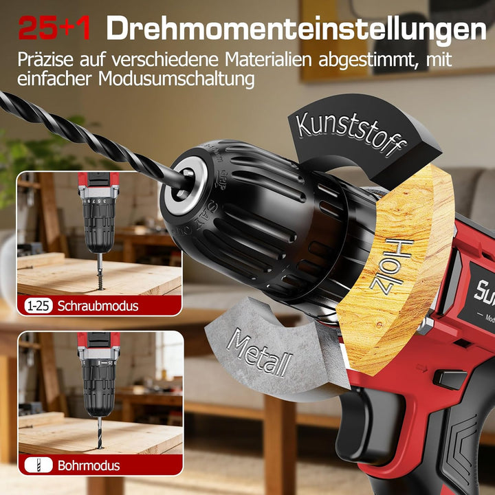 Akkuschrauber mit 2000mAh Akku - 21V 45Nm Max Akku Bohrschrauber, Kompatibel mit Makita Akku, Akkubo