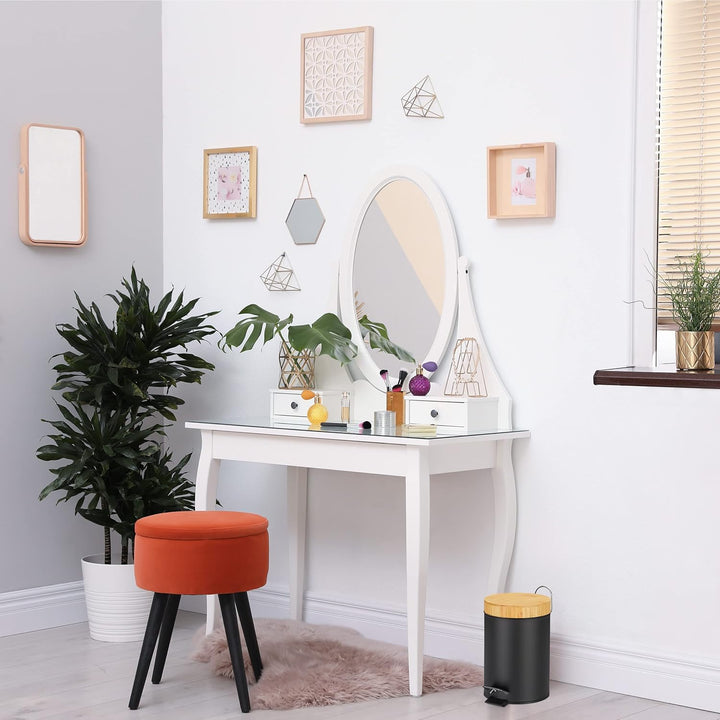 Relaxdays Mülleimer Bad, 3 l, Kosmetikeimer Absenkautomatik, Bambusdeckel, entnehmbarer Inneneimer,