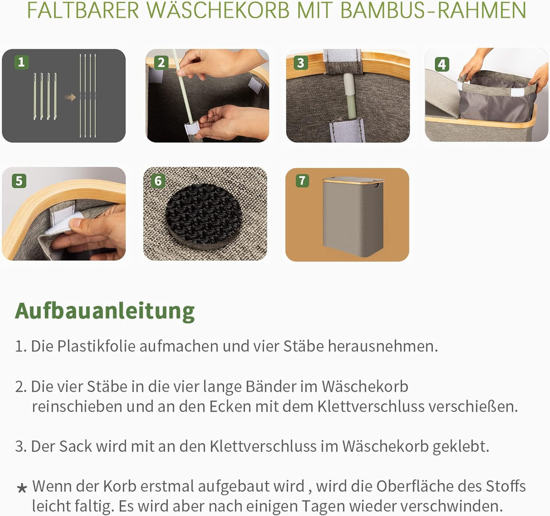 AdelDream 140L Wäschekorb mit Deckel 2 Fächer Wäschekorb Wäschesack schmal Wäschesortierer Wäschebox