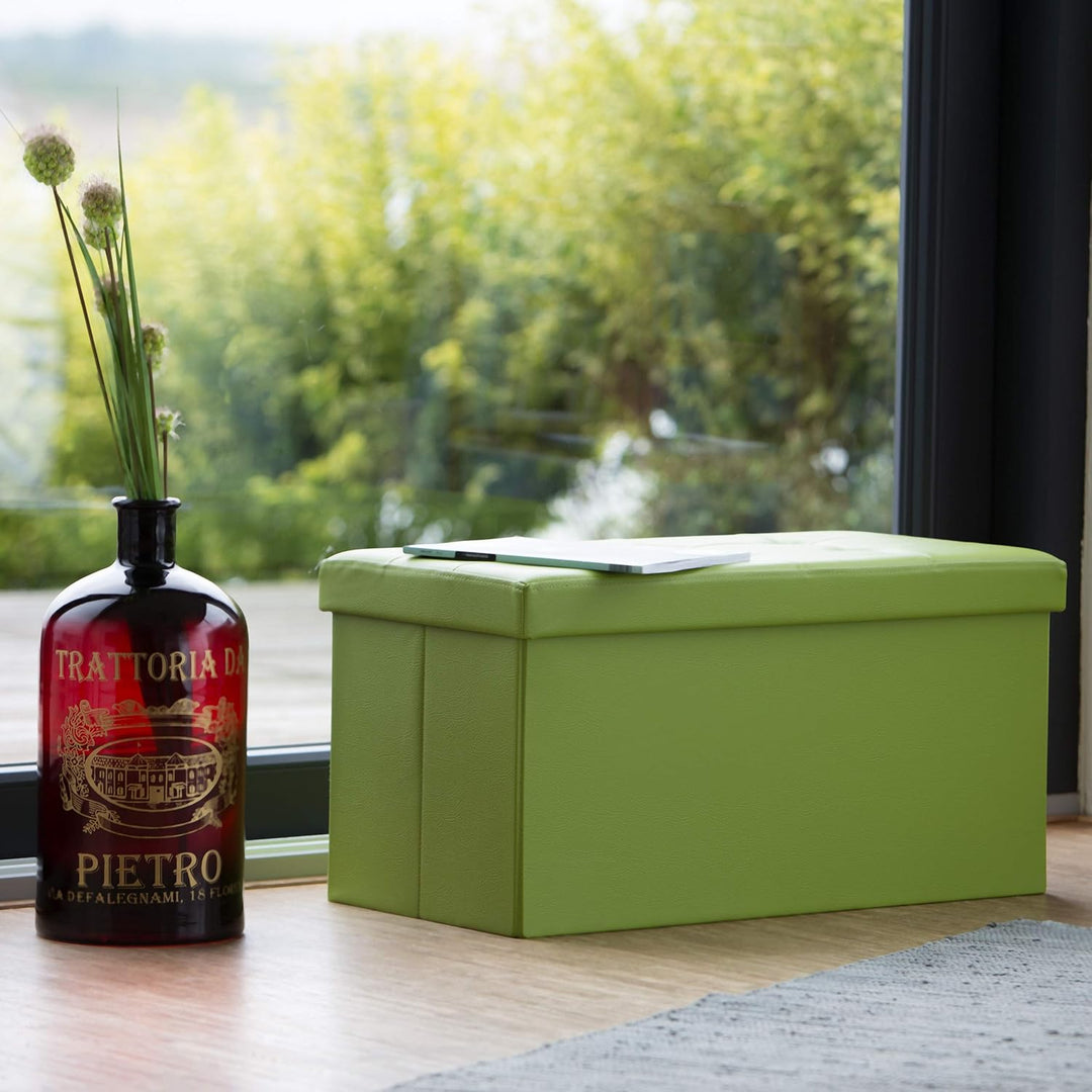 Relaxdays Faltbare Sitzbank 38 x 76 x 38 cm HxBxT, 2-Sitzer m. Stauraum, Kunstleder Sitzhocker 300 k