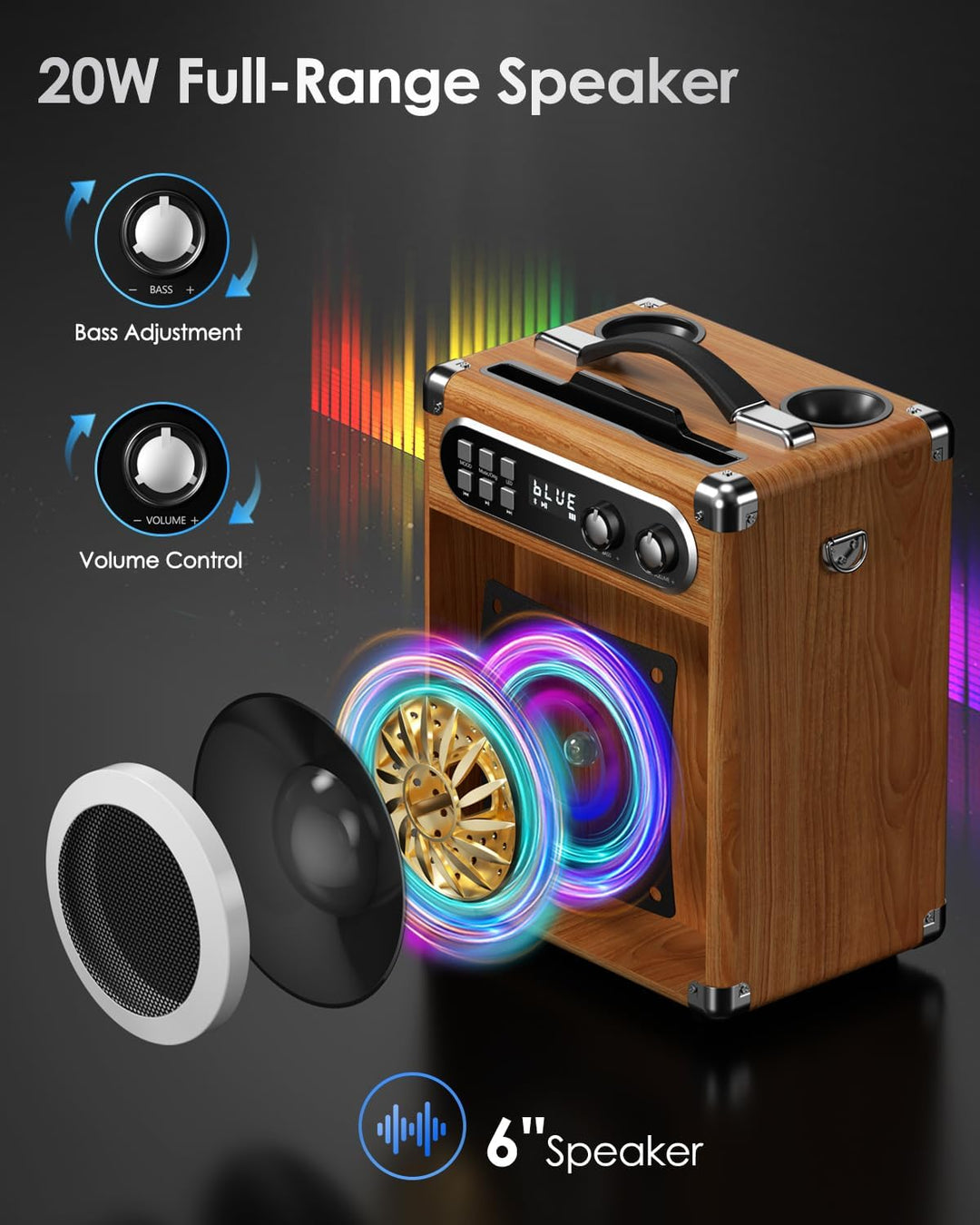 Trsaow Karaoke-Maschine, tragbar, professionell, mit 2 kabellosen UHF-Mikrofonen, PA-System mit DJ-L