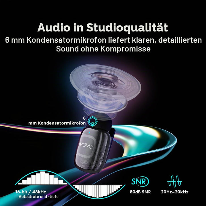 Movo NanoMic Dual Lightning Wireless Mikrofon für iPhone 14 und darunter - Lavalier-Mikrofon für iPh