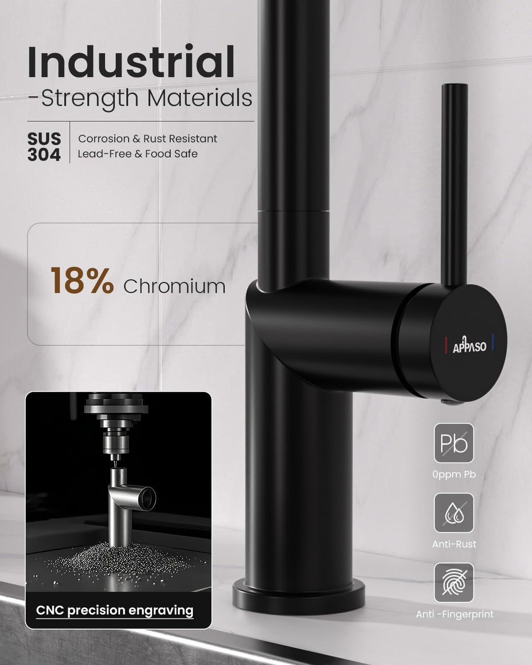 APPASO Wasserhahn Küche mit Brause, Küchenarmatur Ausziehbar Hochdruck, 360° Drehbar Mischbatterie m