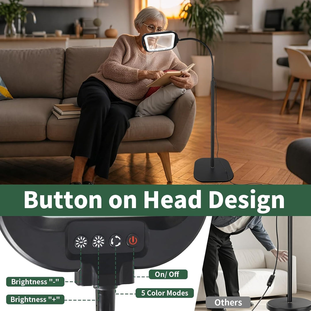 10X Standlupe mit Licht und Ständer, 2 in 1 Lupenlampe mit 60 LED, Rechteckige Flexible Schwanenhals