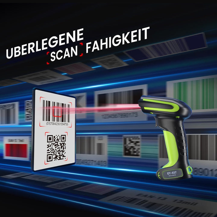 Eyoyo 2D QR Industrie Barcode Scanner Kabellos mit Kabelloser Ladeständer, Robuster, Strapazierfähig