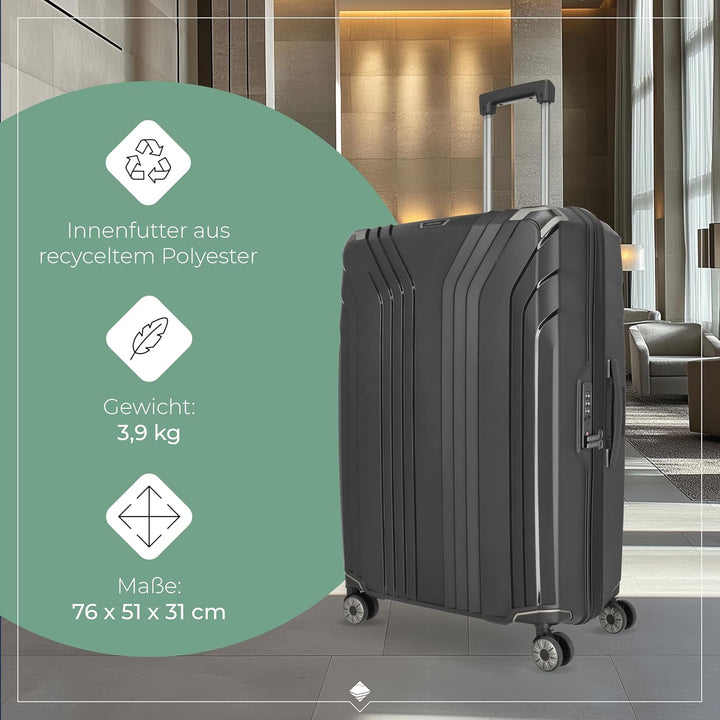 Travelite 4-Rad Hartschalen Koffer gross mit recyceltem Innenfutter, Gepäck Serie ELVAA: Stylischer