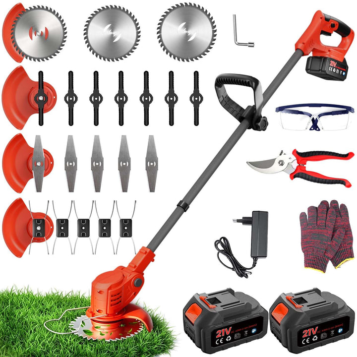 Rasentrimmer mit Akku, 850W Klappbarer Akku Freischneider mit 2X4.0AH Batterien, Akku Rasentrimmer &