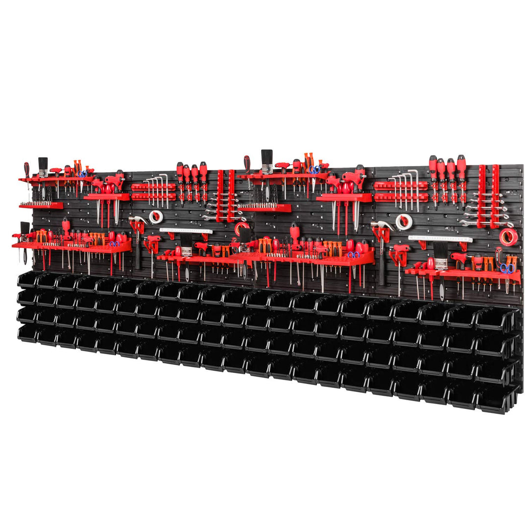 PAFEN Werkzeugwand Lagersystem 2308 x 780 mm - SET Werkzeughaltern und 84 Stück Schwarz Stapelboxen