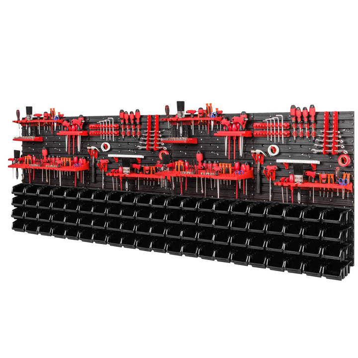 PAFEN Werkzeugwand Lagersystem 2308 x 780 mm - SET Werkzeughaltern und 84 Stück Schwarz Stapelboxen