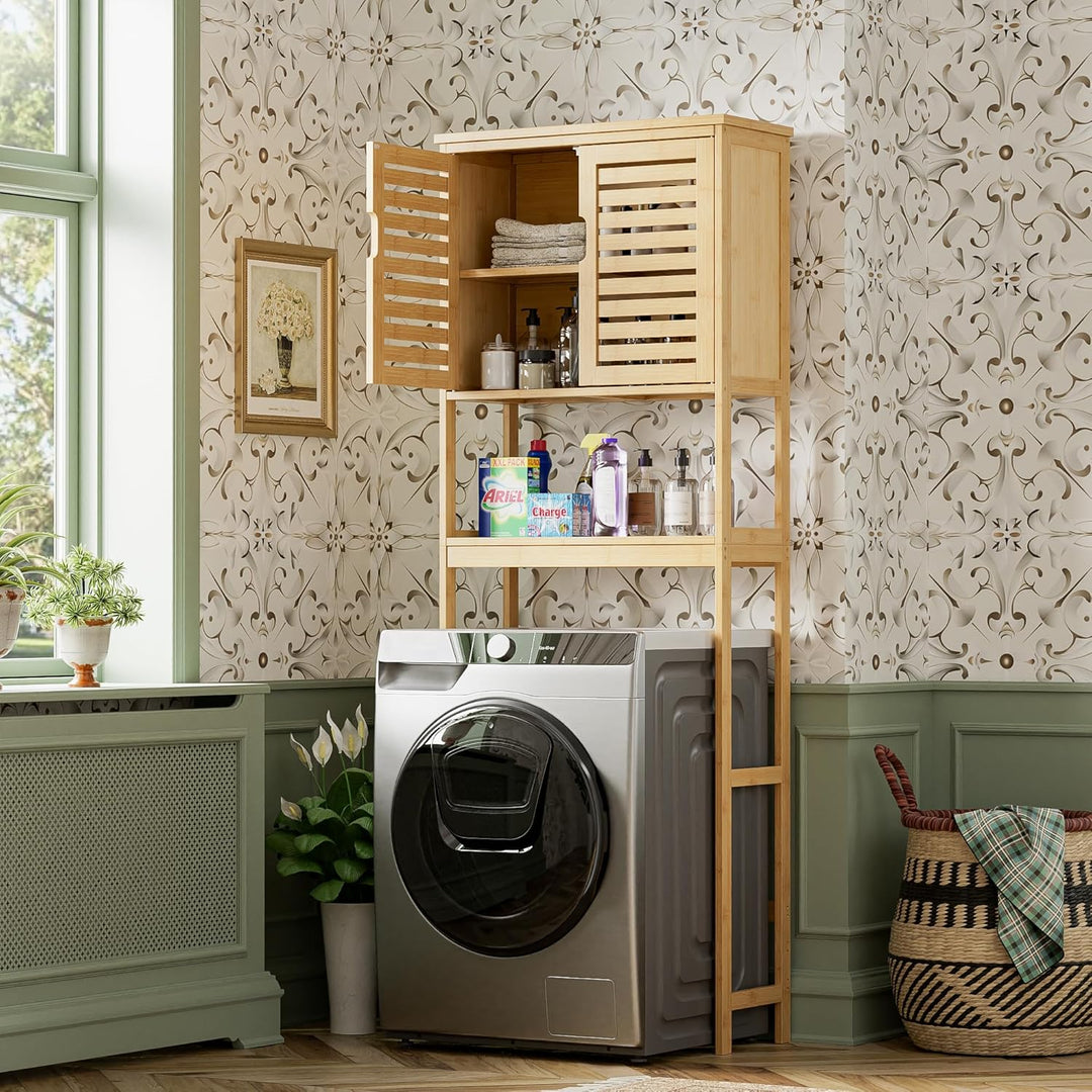 SMIBUY Bad Lagerung Regal mit Schrank, Bambus über die Toilette Veranstalter Rack, freistehende Toil