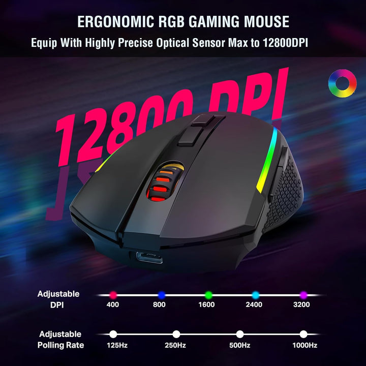 Redragon S162 3-Modus Wireless Gaming Tastatur & Maus-Kombination, 99 Tasten K744 RGB Gaming-Tastatu