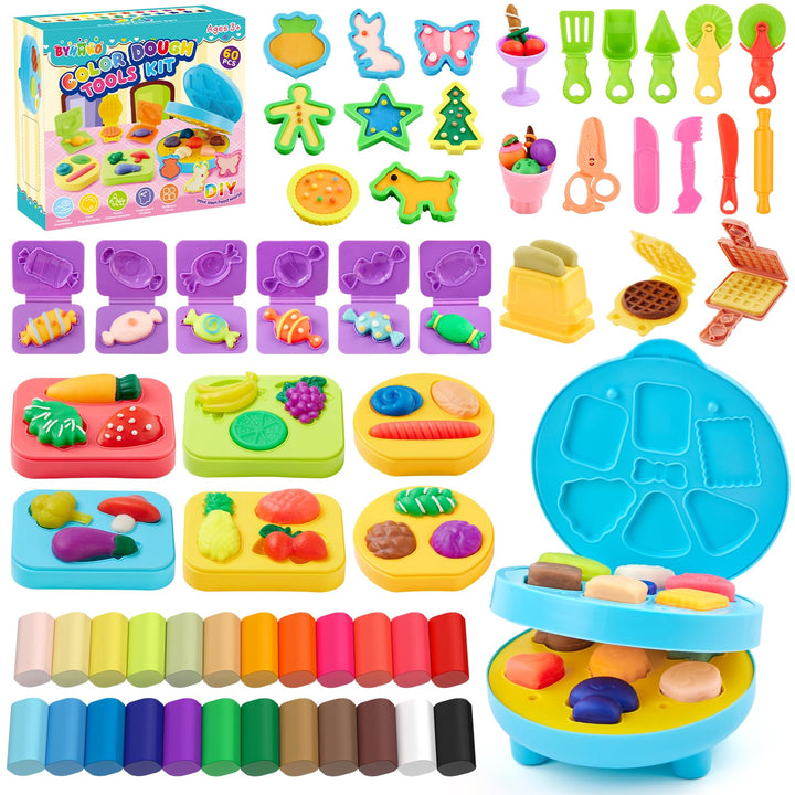 Knete Dough Set für Kinder, 60 Stück Knete Zubehör mit Hamburger Brater, Knetwerkzeug mit Accessoire