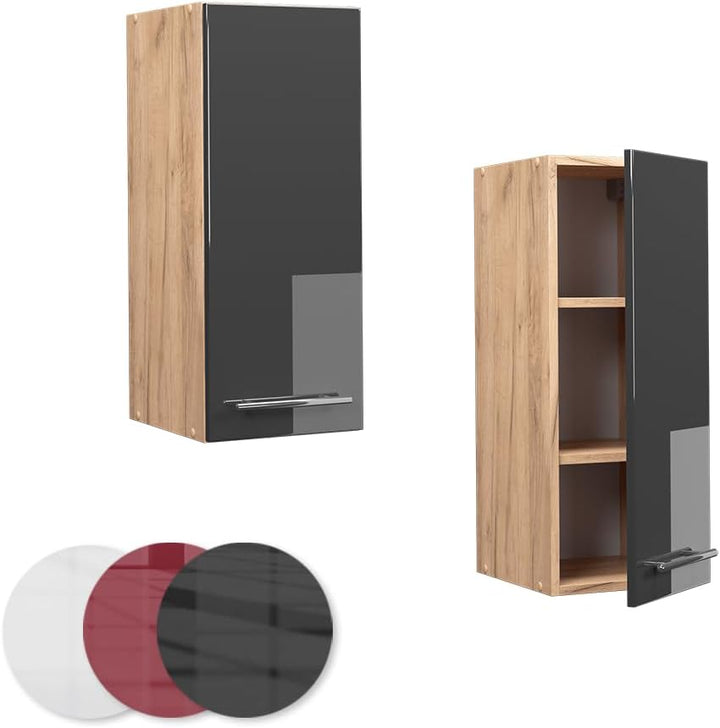 Vicco Hängeschrank Fame-Line, Anthrazit Hochglanz/Goldkraft Eiche, 30 cm Hängeschrank 30 cm Anthrazi