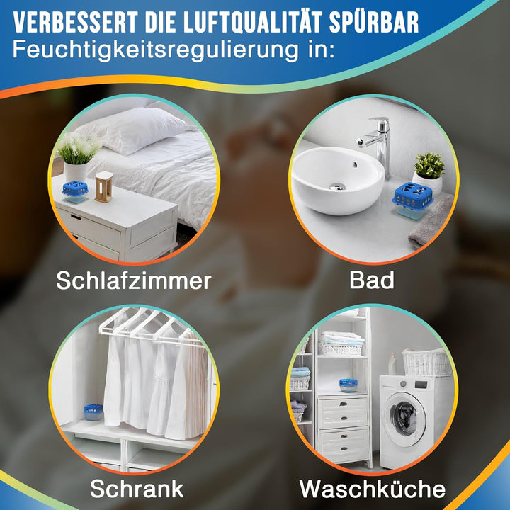 Delmara 4x Luftentfeuchter Set inkl. 1x Hygrometer – Raumentfeuchter ohne Strom mit 4x 400g Granulat