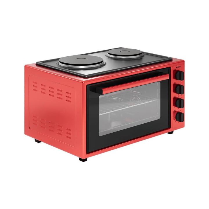Wiggo Miniofen mit Kochplatte - 2000W, 45 Liter, Vielseitige 6-in-1 Funktionen: Ober-/Unterhitze, Um