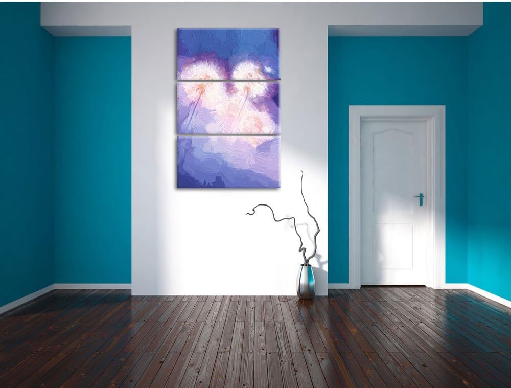 Pixxprint Pusteblumen im morgendlichen Wind Kunst Pinsel Effekt 3-Teiler Leinwandbild 120x80 Bild au