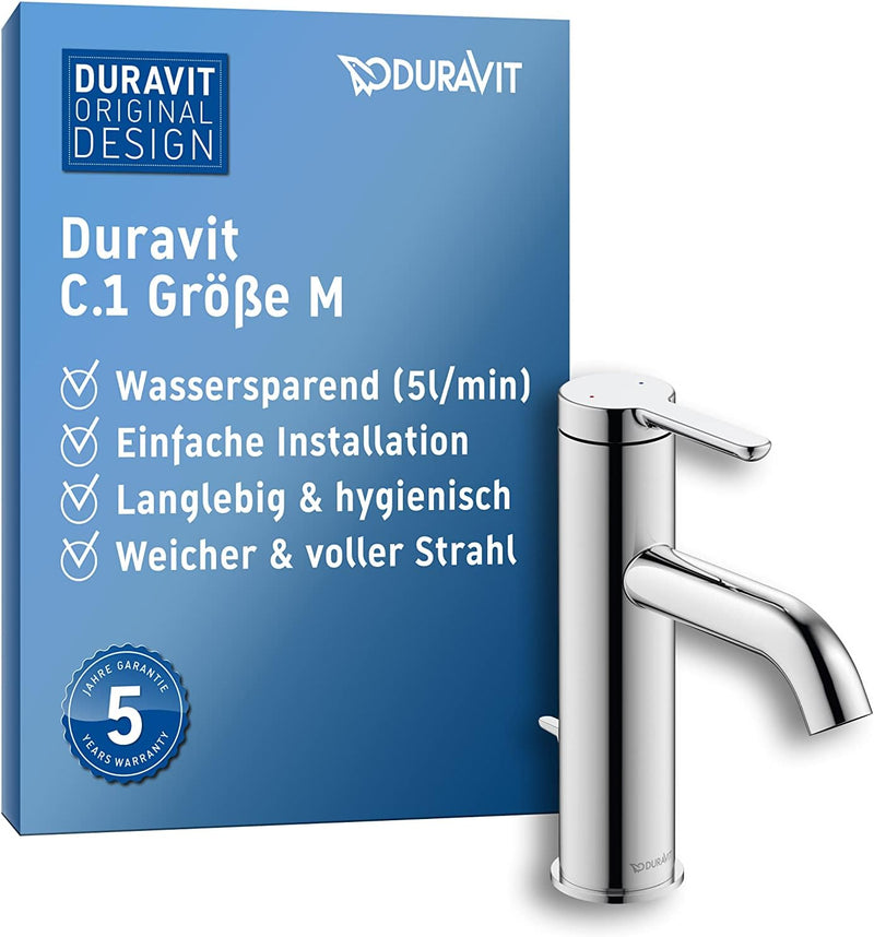 Duravit C11020 C.1 Waschtischarmatur, Grösse M (Auslauf Höhe 86 mm). Wasserhahn Bad mit Zugstangen-A