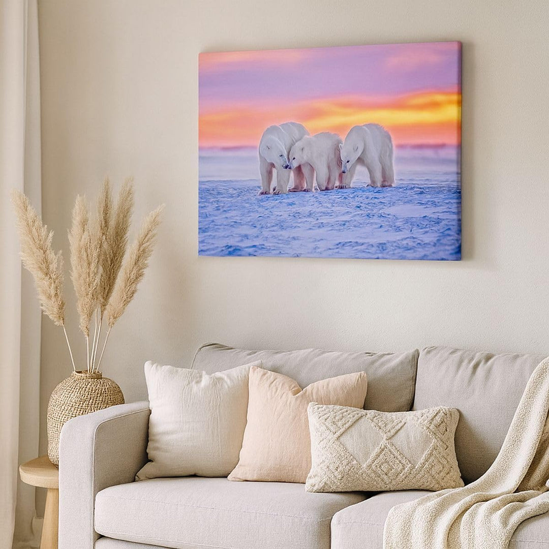 Bilder auf Leinwand Bären Winter Schnee Familie Leinwandbild 70x50cm Wandbilder Dekoration Wohnzimme